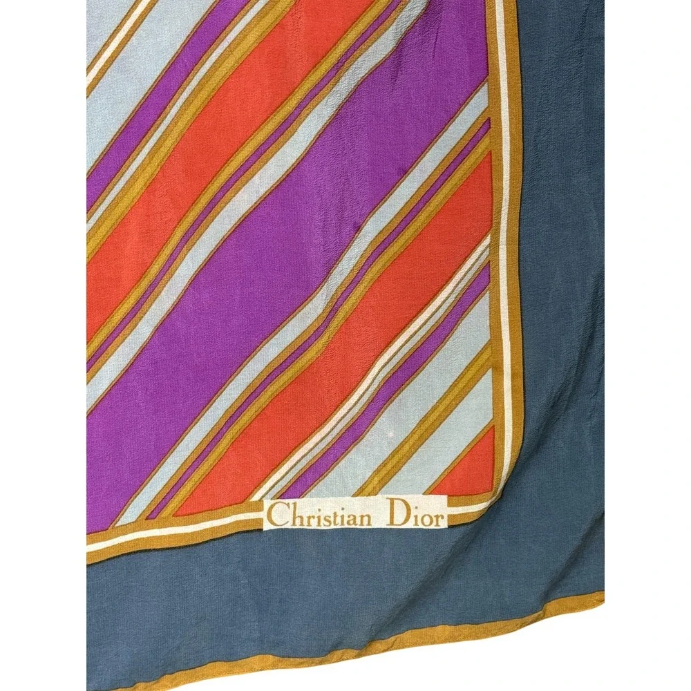 Christian Dior‎ Scarf Womens Multicolor Stripe Blue Border Luxury Square